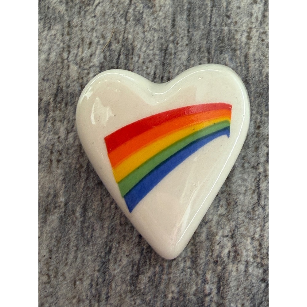 Heart Brooch Rainbow Ceramic Hand Painted Pin brooch gay pride LGBTQ Valentine